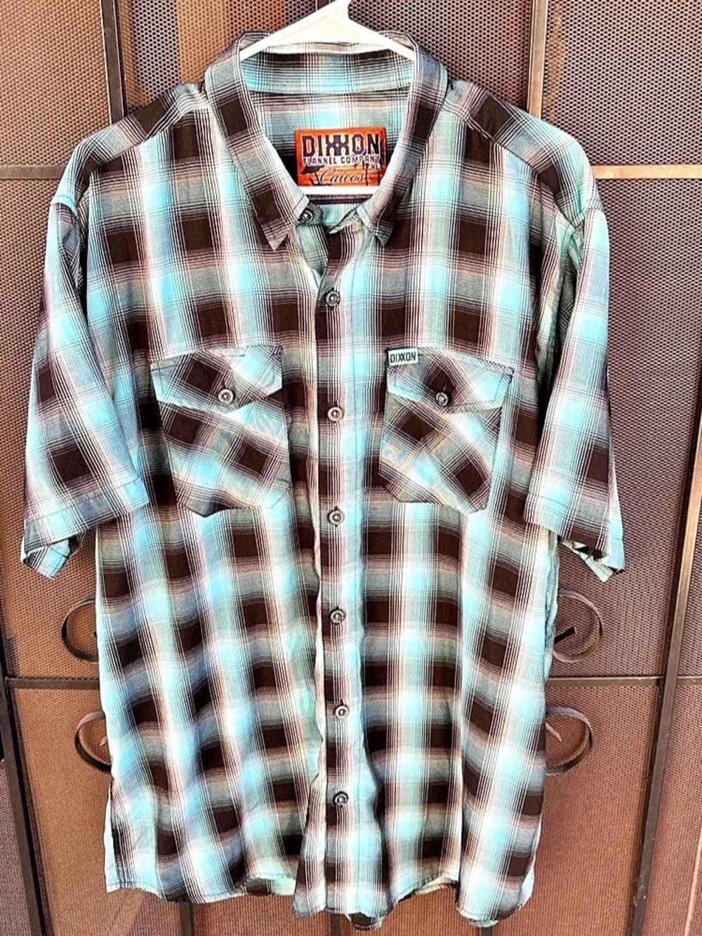 Dixxon Flannel Plaid Short Sleeve Shirt in Blue & Brown Great Shape Mens XL